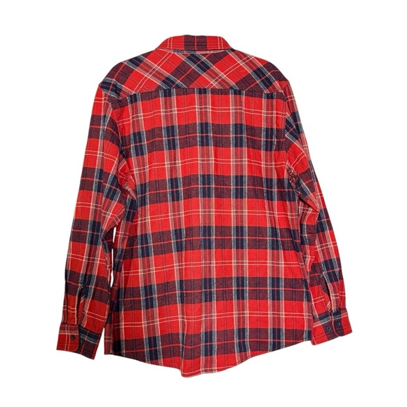 Brixton Bowery Flannel Shirt Long Sleeve Red and Navy Size XL Plaid Button-Down - Picture 3 of 10
